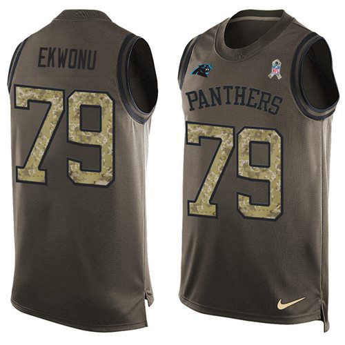 Panthers #79 Ikem Ekwonu Green Men's Stitched Limited Salute To Service Tank Top Jersey