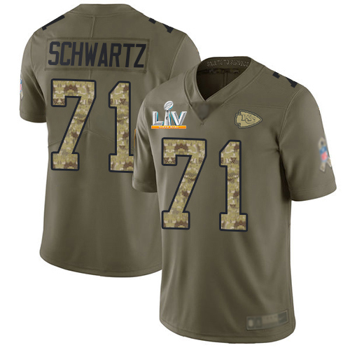 Kansas City Chiefs #71 Mitchell Schwartz Olive/Camo Men's Super Bowl LV Bound Stitched Limited 2017 Salute To Service Jersey Men's