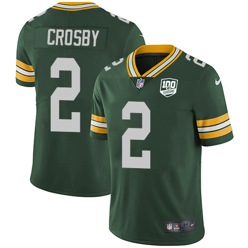 Green Bay Packers #2 Mason Crosby Green Team Color Men's 100th Season Stitched Vapor Untouchable Limited Jersey Men's