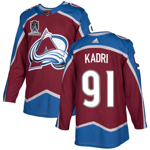 Adidas Colorado Avalanche #91 Nazem Kadri Burgundy Youth 2022 Stanley Cup Champions Burgundy Home Authentic Stitched Jersey Youth