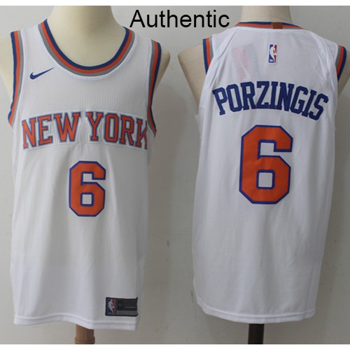 New York Knicks #6 Kristaps Porzingis White Authentic Association Edition Jersey Mens