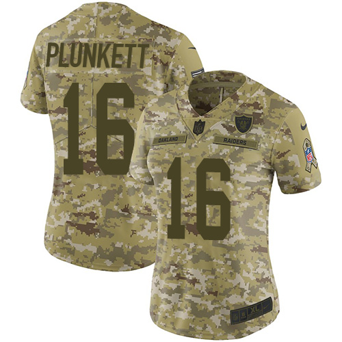 Las Vegas Raiders #16 Jim Plunkett Camo Women's Stitched Limited 2018 Salute to Service Jersey Womens