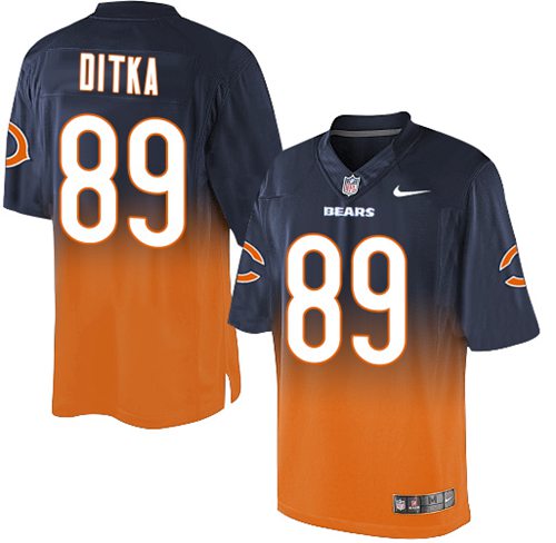 Bears #89 Mike Ditka Navy Blue/Orange Men's Stitched Elite Fadeaway Fashion Jersey