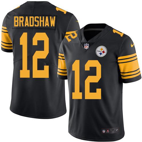 Steelers #12 Terry Bradshaw Black Men's Stitched Limited Rush Jersey
