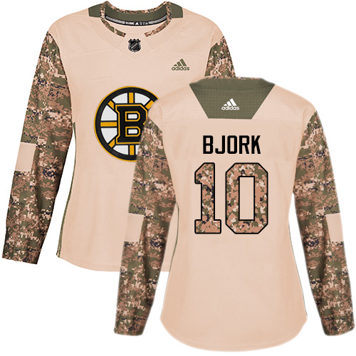 Adidas Boston Bruins #10 Anders Bjork Camo Authentic 2017 Veterans Day Women's Stitched Jersey Womens