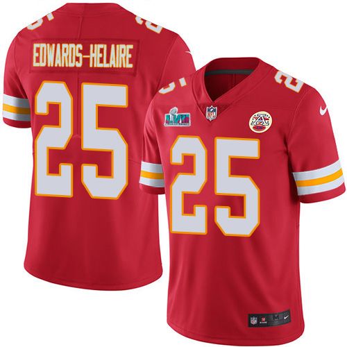 Chiefs #25 Clyde Edwards-Helaire Red Team Color Super Bowl LVII Patch Men's Stitched Vapor Untouchable Limited Jersey