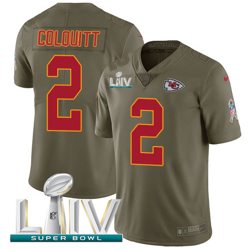 Kansas City Chiefs #2 Dustin Colquitt Olive Super Bowl LIV 2020 Men's Stitched Limited 2017 Salute To Service Jersey Men's