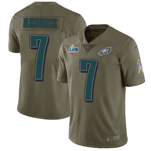 Eagles #7 Haason Reddick Olive Super Bowl LVII Patch Men's Stitched Limited 2017 Salute To Service Jersey