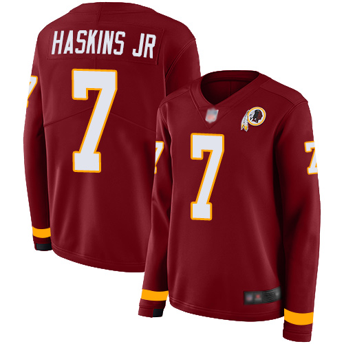 Washington Commanders #7 Dwayne Haskins Jr Burgundy Red Team Color Women's Stitched Limited Therma Long Sleeve Jersey Womens
