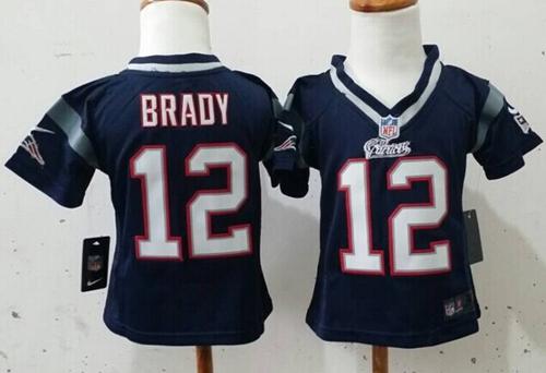 Toddler Patriots #12 Tom Brady Navy Blue Team Color Stitched Elite Jersey