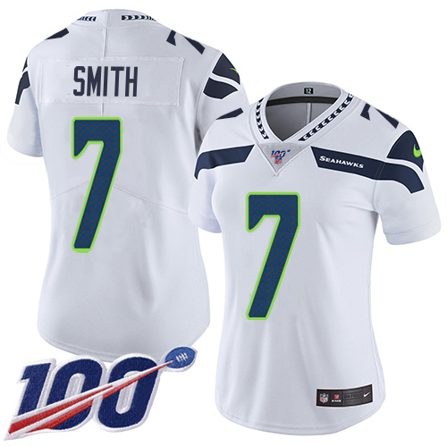 Seahawks #7 Geno Smith White Women's Stitched 100th Season Vapor Limited Jersey