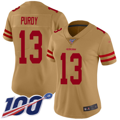 San Francisco 49ers #13 Brock Purdy Gold Women's Stitched Limited Inverted Legend 100th Season Jersey