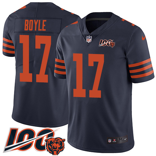 Bears #17 Tim Boyle Navy Blue Alternate Youth Stitched 100th Season Vapor Limited Jersey