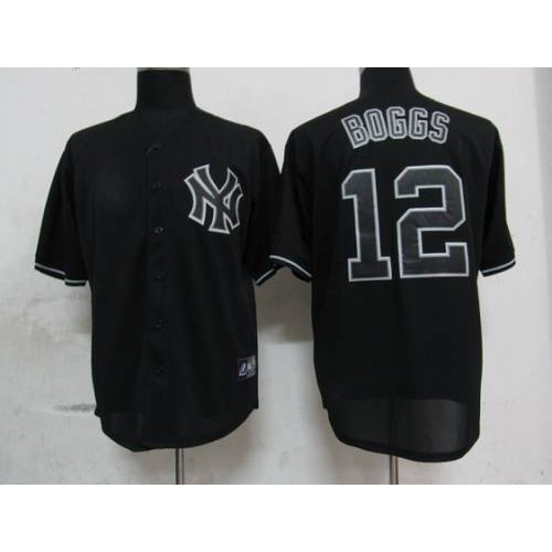 New York Yankees #12 Wade Boggs Black Fashion Stitched Jersey Men's