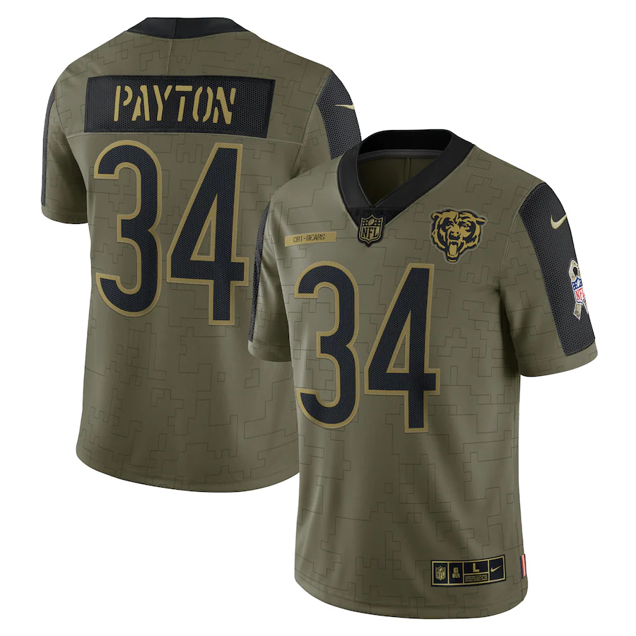 Chicago Bears #34 Walter Payton Olive 2021 Salute To Service Limited Player Jersey
