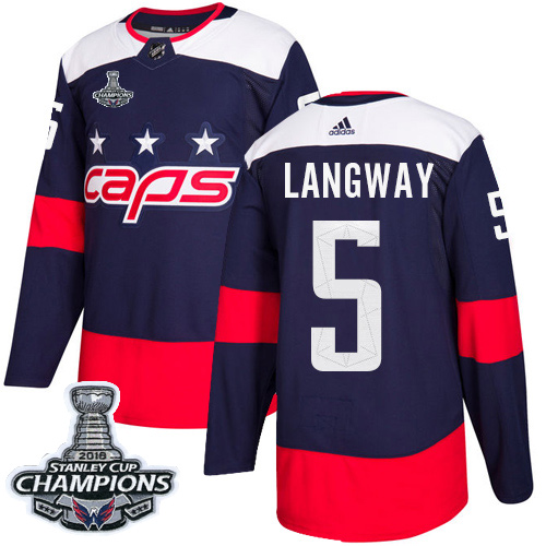 Adidas Washington Capitals #5 Rod Langway Navy Authentic 2018 Stadium Series Stanley Cup Final Champions Stitched Jersey Men's