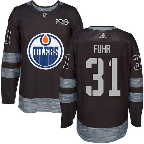 Adidas Edmonton Oilers #31 Grant Fuhr Black 1917-2017 100th Anniversary Stitched Jersey Men's