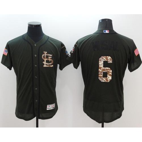 St.Louis Cardinals #6 Stan Musial Green Flexbase Authentic Collection Salute to Service Stitched Jersey Men's