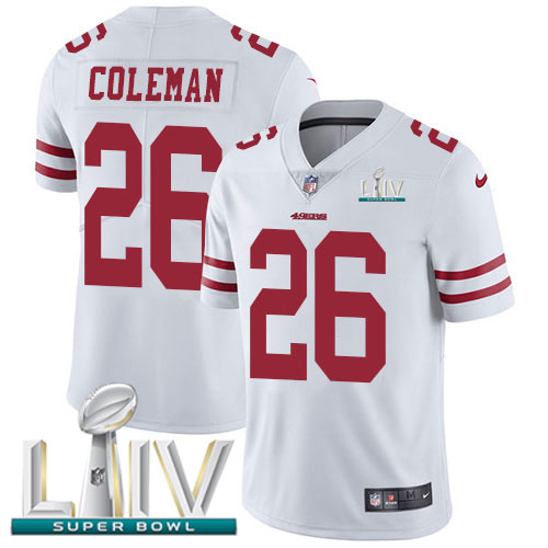 San Francisco 49ers #26 Tevin Coleman White Super Bowl LIV 2020 Men's Stitched Vapor Untouchable Limited Jersey Men's