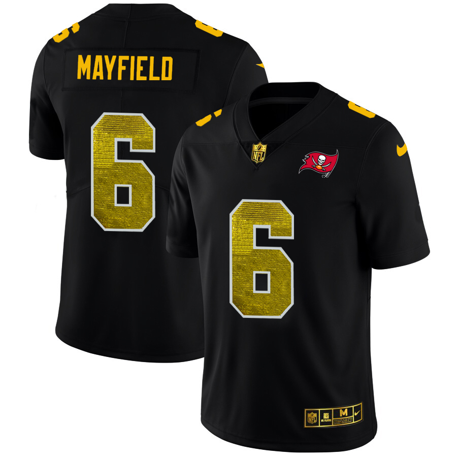 Tampa Bay Buccaneers #6 Baker Mayfield Men's Black Golden Sequin Vapor Limited Jersey