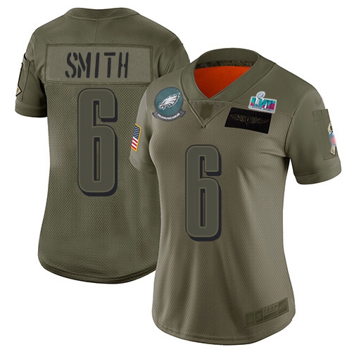 Eagles #6 DeVonta Smith Camo Super Bowl LVII Patch Women's Stitched Limited 2019 Salute To Service Jersey