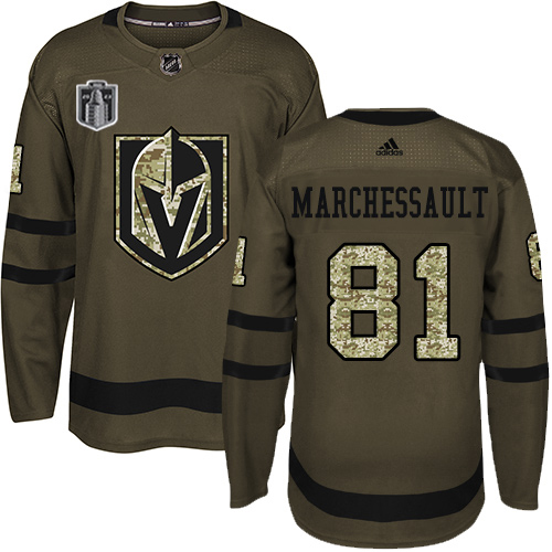 Adidas Golden Knights #81 Jonathan Marchessault Green Youth 2023 Stanley Cup Final Patch Salute To Service Stitched Jersey