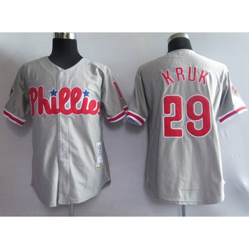 Mitchell and Ness Philadelphia Phillies #29 John Kruk Grey Stitched Throwback Jersey Men's