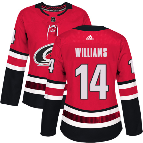 Adidas Carolina Hurricanes #14 Justin Williams Red Home Authentic Women's Stitched Jersey Womens