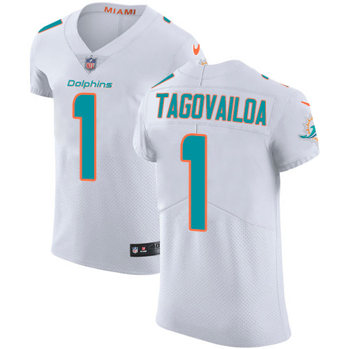 Dolphins #1 Tua Tagovailoa White Men's Stitched New Elite Jersey