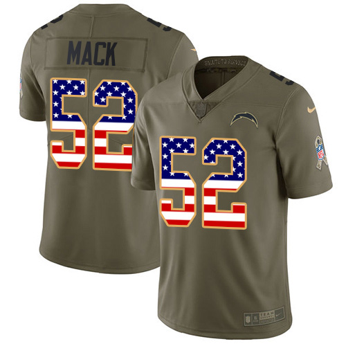 Chargers #52 Khalil Mack Olive/USA Flag Youth Stitched Limited 2017 Salute To Service Jersey