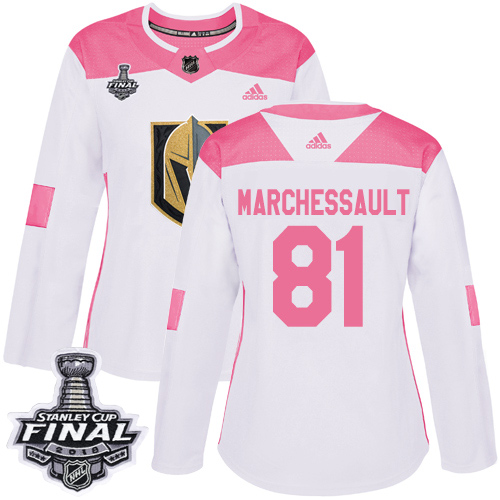 Adidas Golden Vegas Golden Knights #81 Jonathan Marchessault White/Pink Authentic Fashion 2018 Stanley Cup Final Women's Stitched Jersey Womens