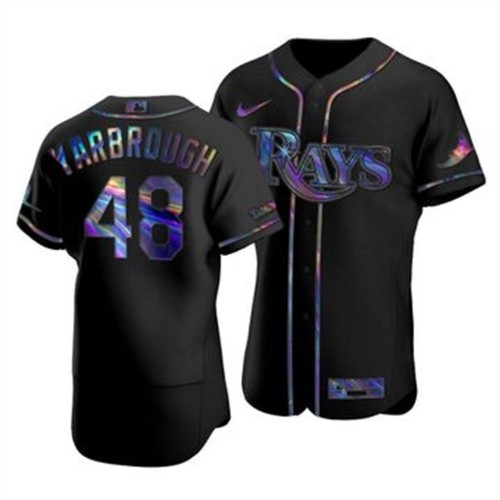 Tampa Bay Tampa Bay Rays #48 Ryan Yarbrough Men's Iridescent Holographic Collection Jersey - Black Men's