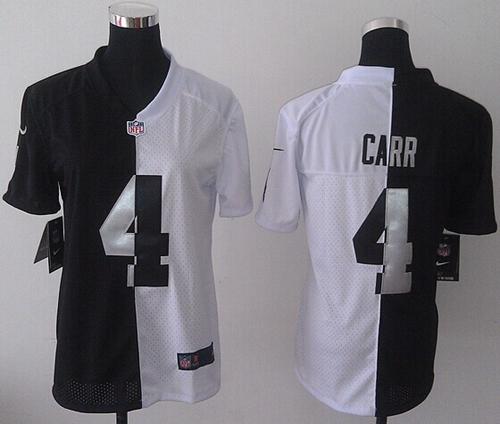 Raiders #4 Derek Carr Black/White Women's Stitched Elite Split Jersey