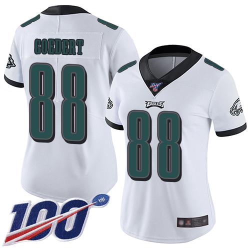 Eagles #88 Dallas Goedert White Women's Stitched 100th Season Vapor Limited Jersey