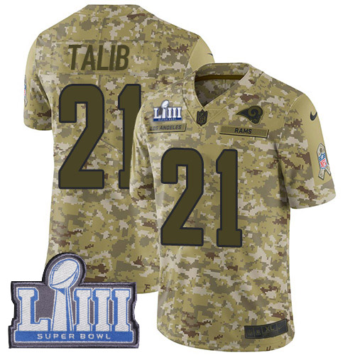 Los Angeles Rams #21 Aqib Talib Camo Super Bowl LIII Bound Youth Stitched Limited 2018 Salute to Service Jersey Youth
