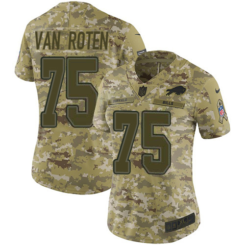 Bills #75 Greg Van Roten Camo Women's Stitched Limited 2018 Salute To Service Jersey