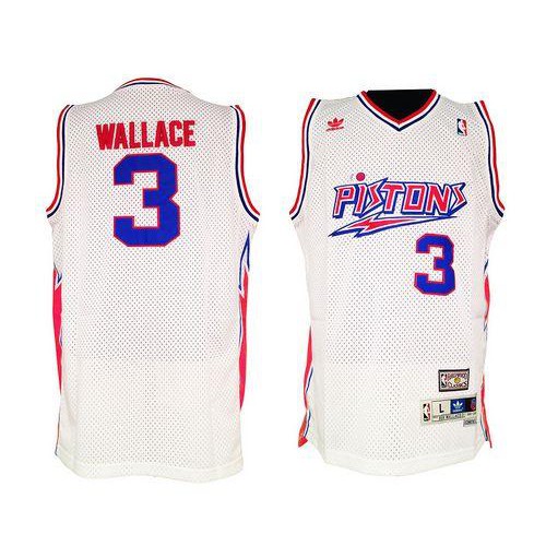 Detroit Pistons #3 Ben Wallace White Throwback Stitched Jersey Mens