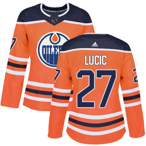 Adidas Edmonton Oilers #27 Milan Lucic Orange Home Authentic Women's Stitched Jersey Womens