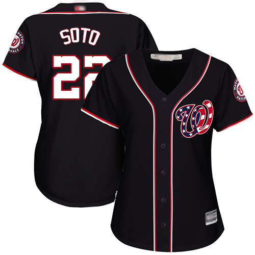 Washington Nationals #22 Juan Soto Navy Blue Alternate Women's Stitched Jersey Womens