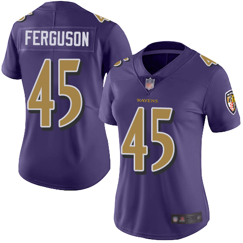Baltimore Ravens #45 Jaylon Ferguson Purple Women's Stitched Limited Rush Jersey Womens