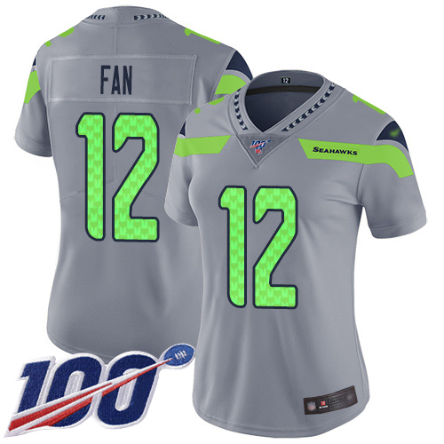 Seahawks #12 Fan Silver Women's Stitched Limited Inverted Legend 100th Season Jersey