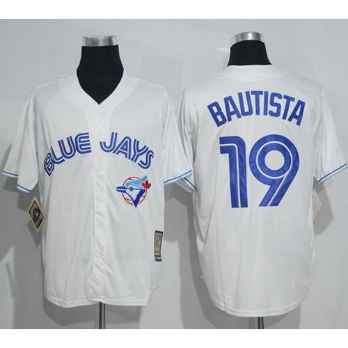 Toronto Blue Jays #19 Jose Bautista White Cooperstown Throwback Stitched Jersey Men's