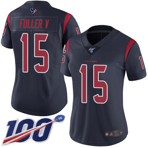 Houston Texans #15 Will Fuller V Navy Blue Women's Stitched Limited Rush 100th Season Jersey Womens