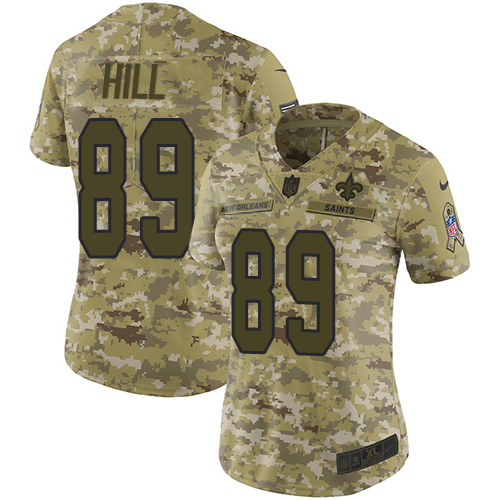 New Orleans Saints #89 Josh Hill Camo Women's Stitched Limited 2018 Salute to Service Jersey Womens
