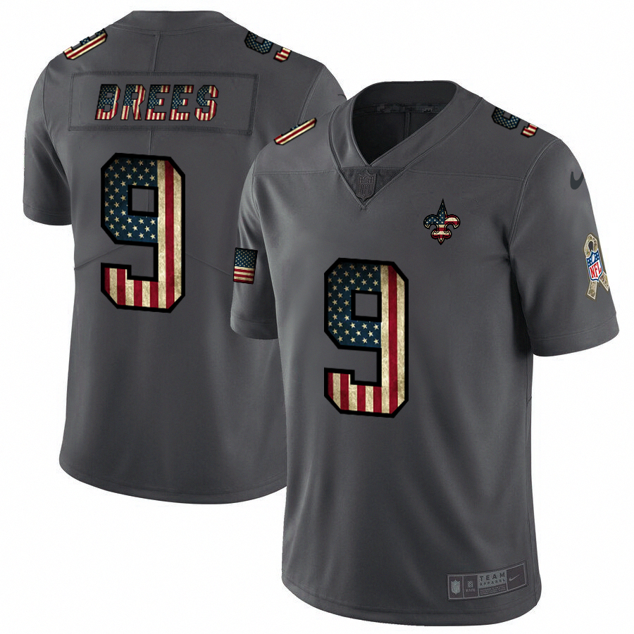 New Orleans Saints #9 Drew Brees 2018 Salute To Service Retro USA Flag Limited Jersey