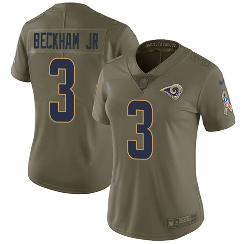 Los Angeles Los Angeles Rams #3 Odell Beckham Jr. Olive Women's Stitched Limited 2017 Salute to Service Jersey Womens