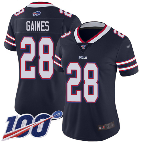 Buffalo Bills #28 E.J. Gaines Navy Women's Stitched Limited Inverted Legend 100th Season Jersey Womens