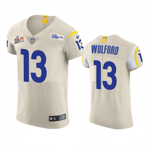 Los Angeles Los Angeles Rams #13 John Wolford Men's Super Bowl LVI Patch Vapor Elite Player Jersey - Bone Men's