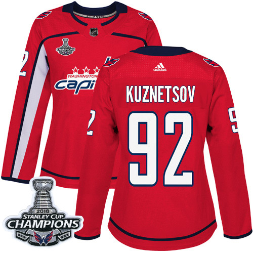 Adidas Washington Capitals #92 Evgeny Kuznetsov Red Home Authentic Stanley Cup Final Champions Women's Stitched Jersey Womens