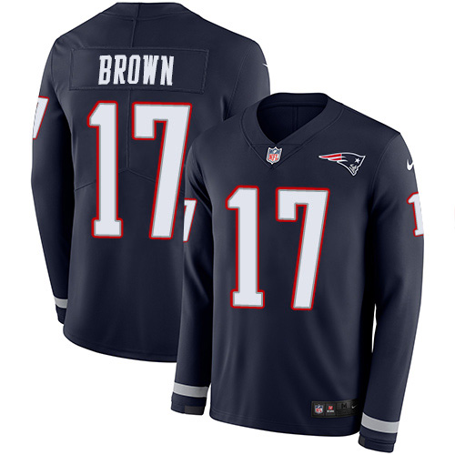New England Patriots #17 Antonio Brown Navy Blue Team Color Men's Stitched Limited Therma Long Sleeve Jersey Men's